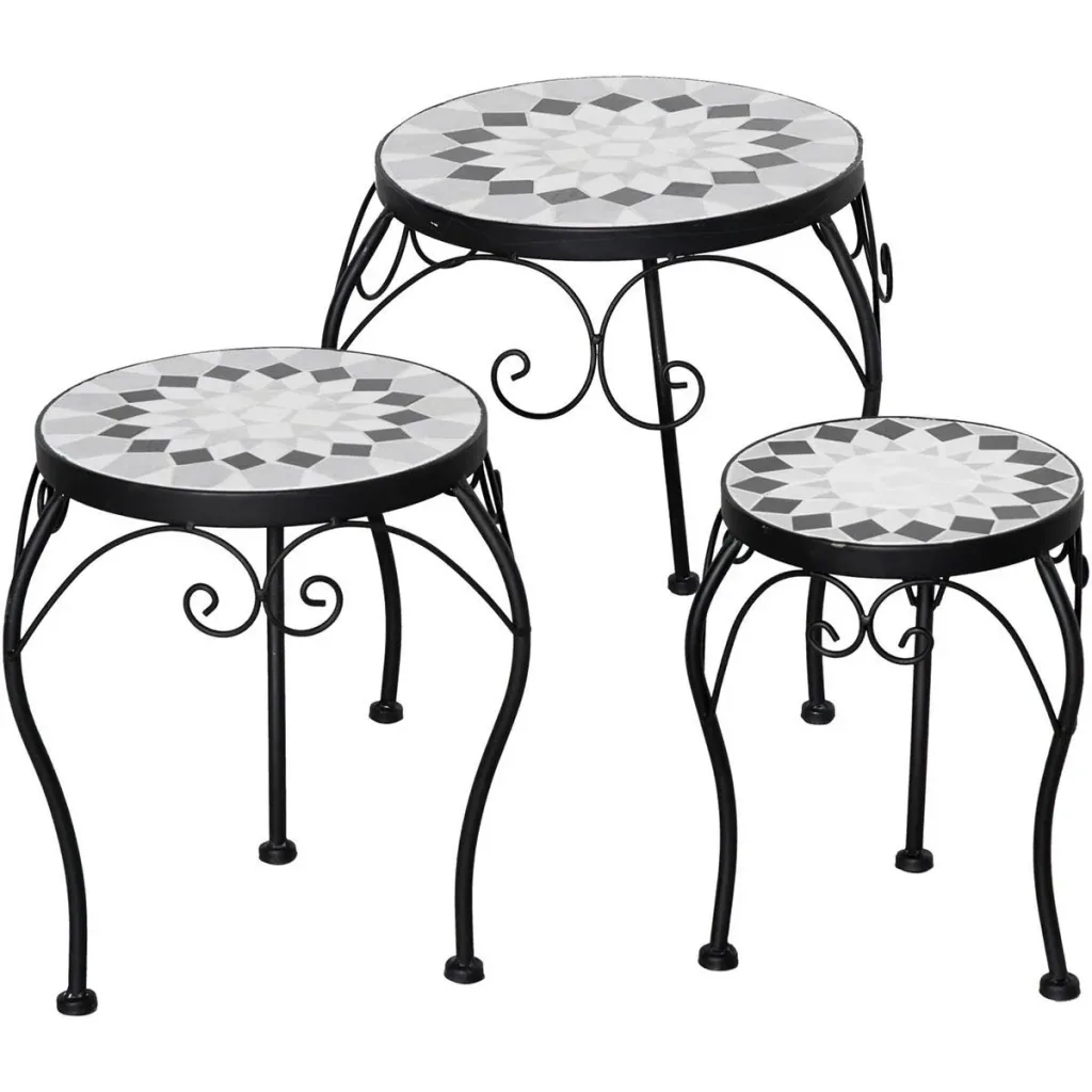 Metal plant tables with ceramic top retro look heights 27, 31, 35 cm