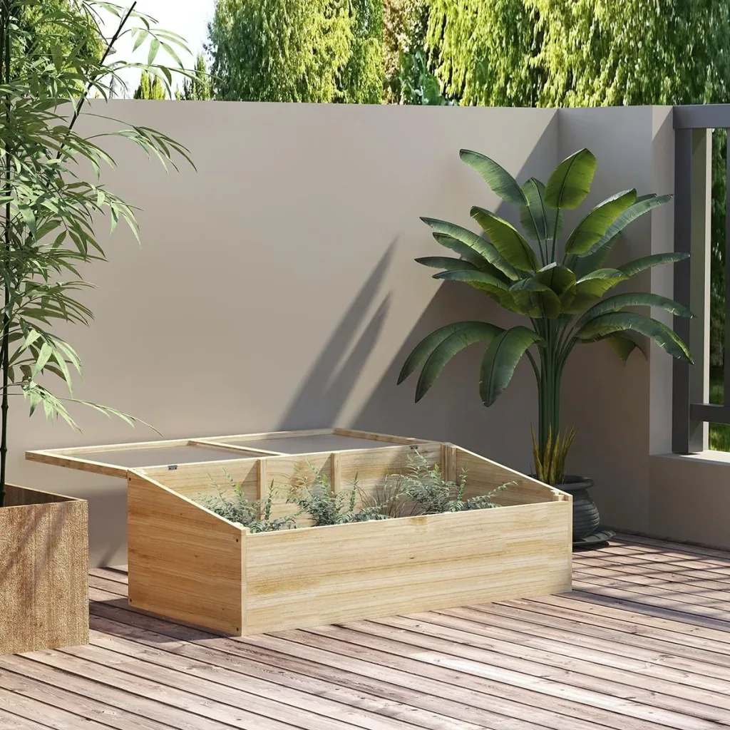 Greenhouse wooden cold frame cold frame greenhouse garden & planter system for garden balcony, 100 x 50 x 35 cm, Nat