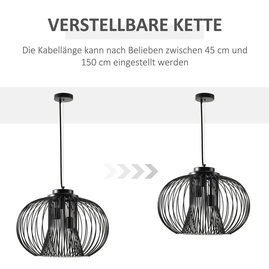 Pendant light hanging lamp ceiling light industrial style ball pendulum ceiling spotlight E27 adjustable length metal black
