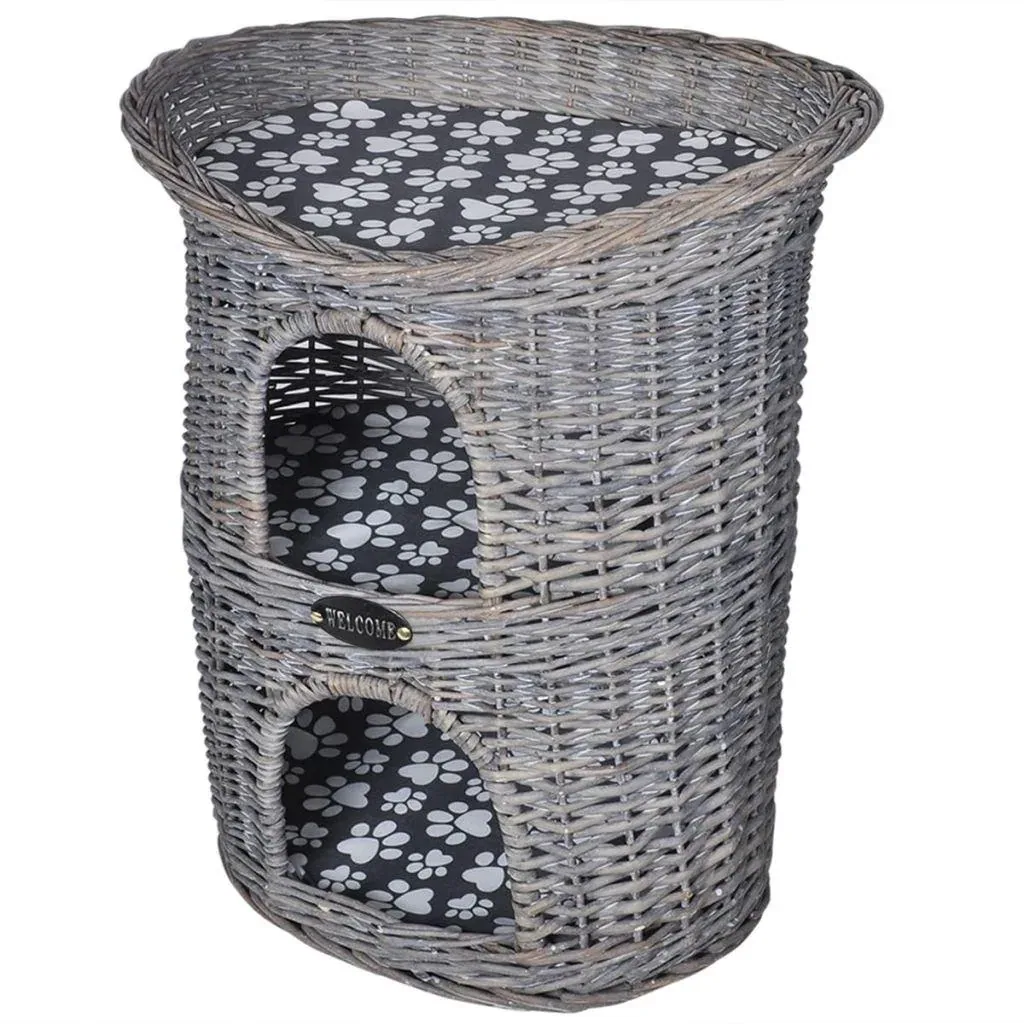 Cat bed/house/scratching post with 2 levels and cushion willow