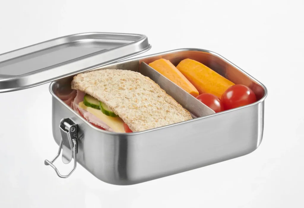 Stainless steel lunch box with seal and divider