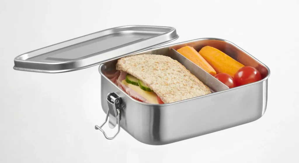 Stainless steel lunch box with seal and divider