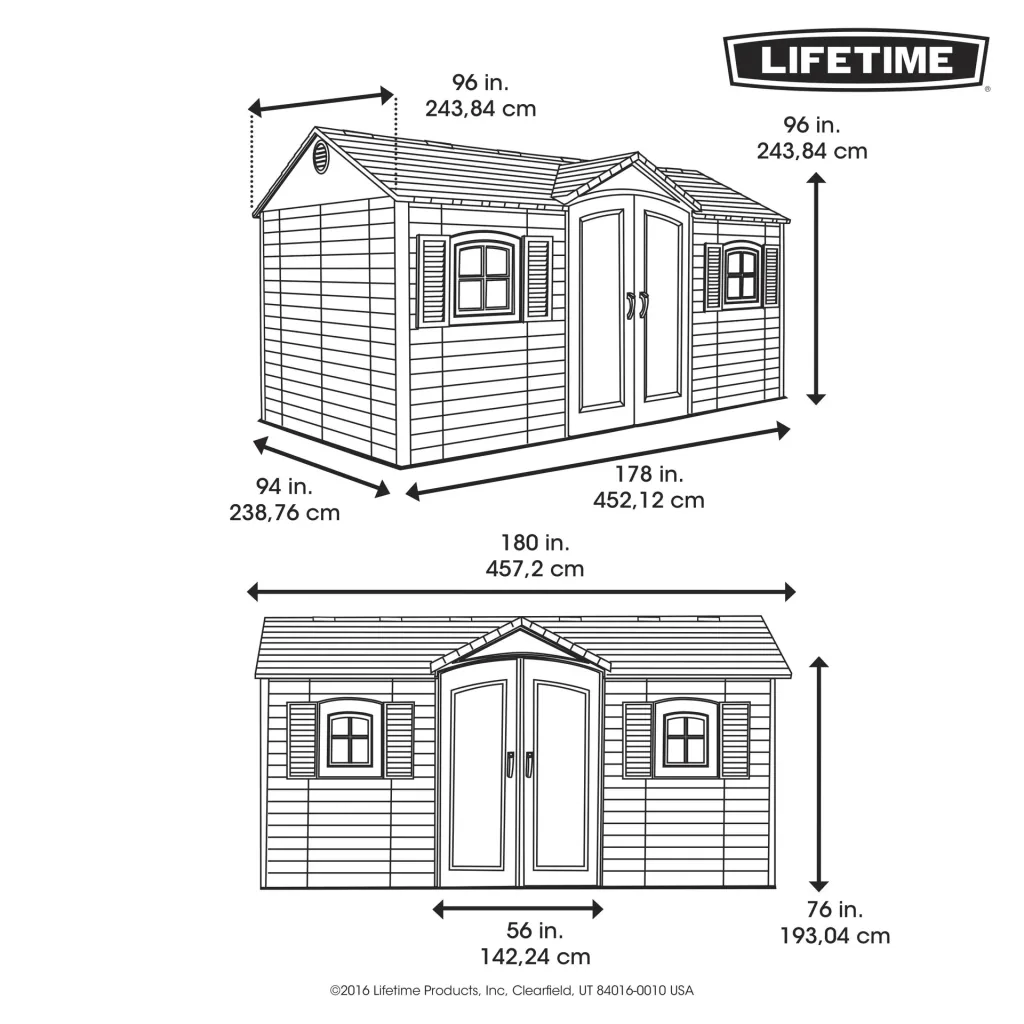 Plastic tool shed Garden Villa light grey, 457x244x244 cm