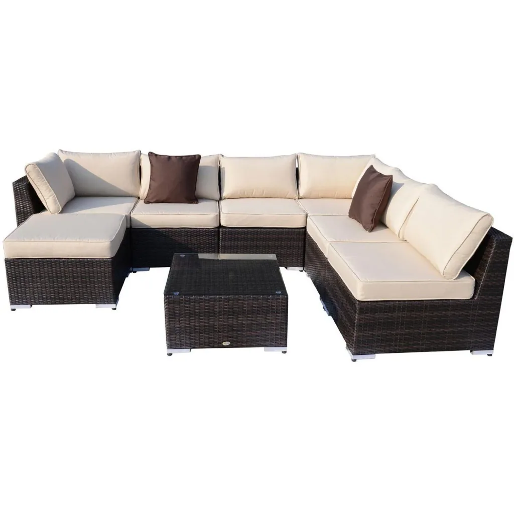 Polyrattan garden furniture set including cushions