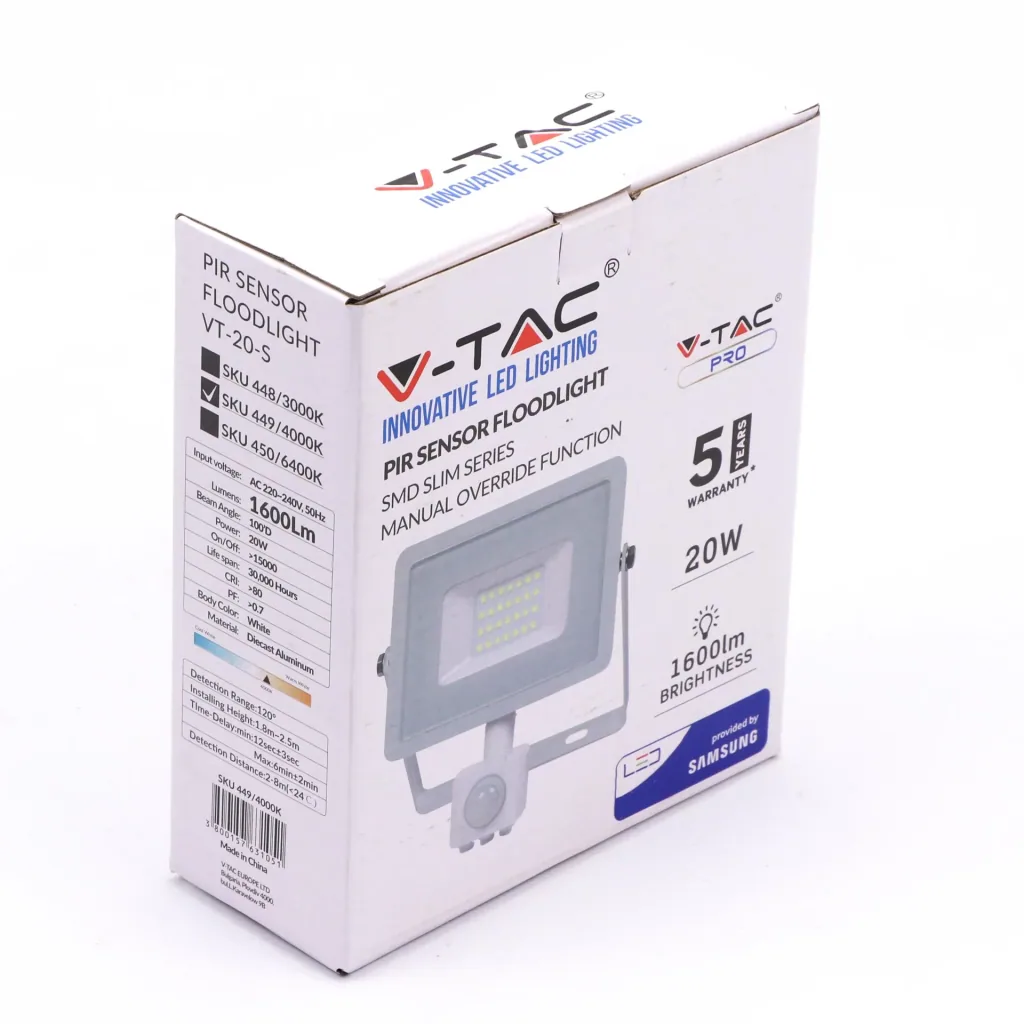 VT-20-S-W LED headlight with sensor - 20 W - 1600 Lm - 4000K - white