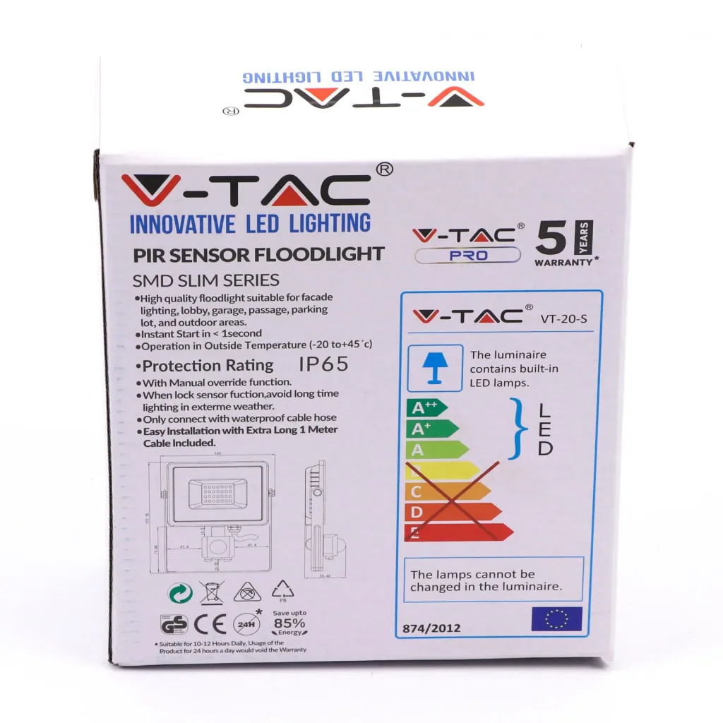 VT-20-S-W LED headlight with sensor - 20 W - 1600 Lm - 4000K - white