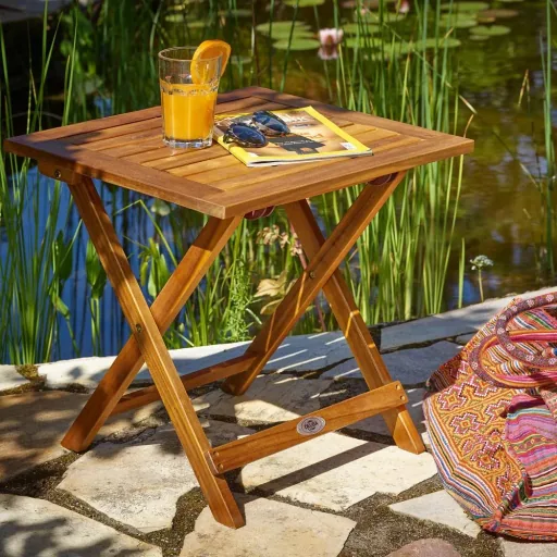 Garden table oiled acacia wood 46x46cm foldable