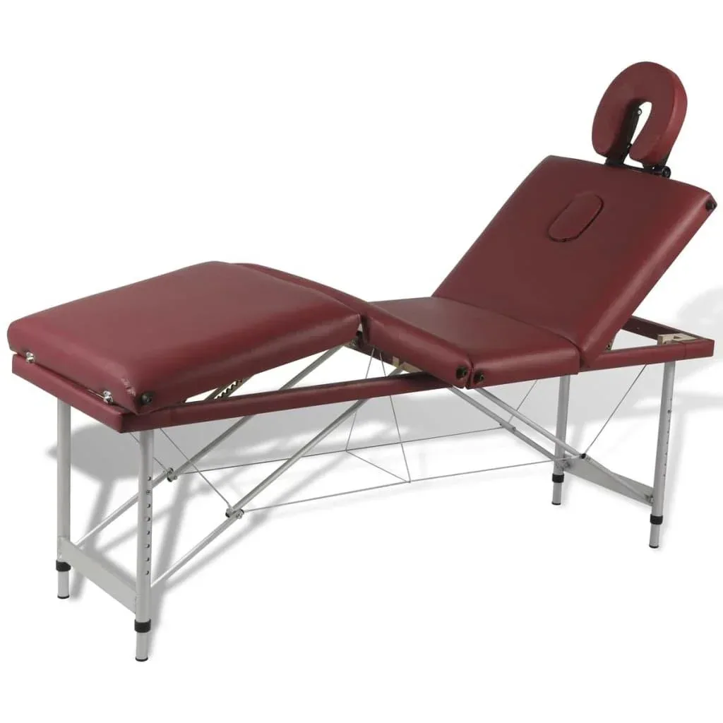 Foldable massage table with aluminum frame (four sections / red)