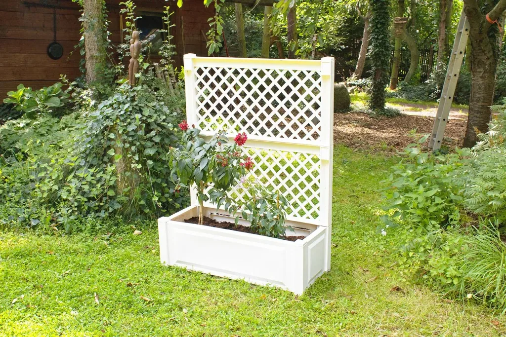 Plantenbak met traliewerk 100 cm, wit