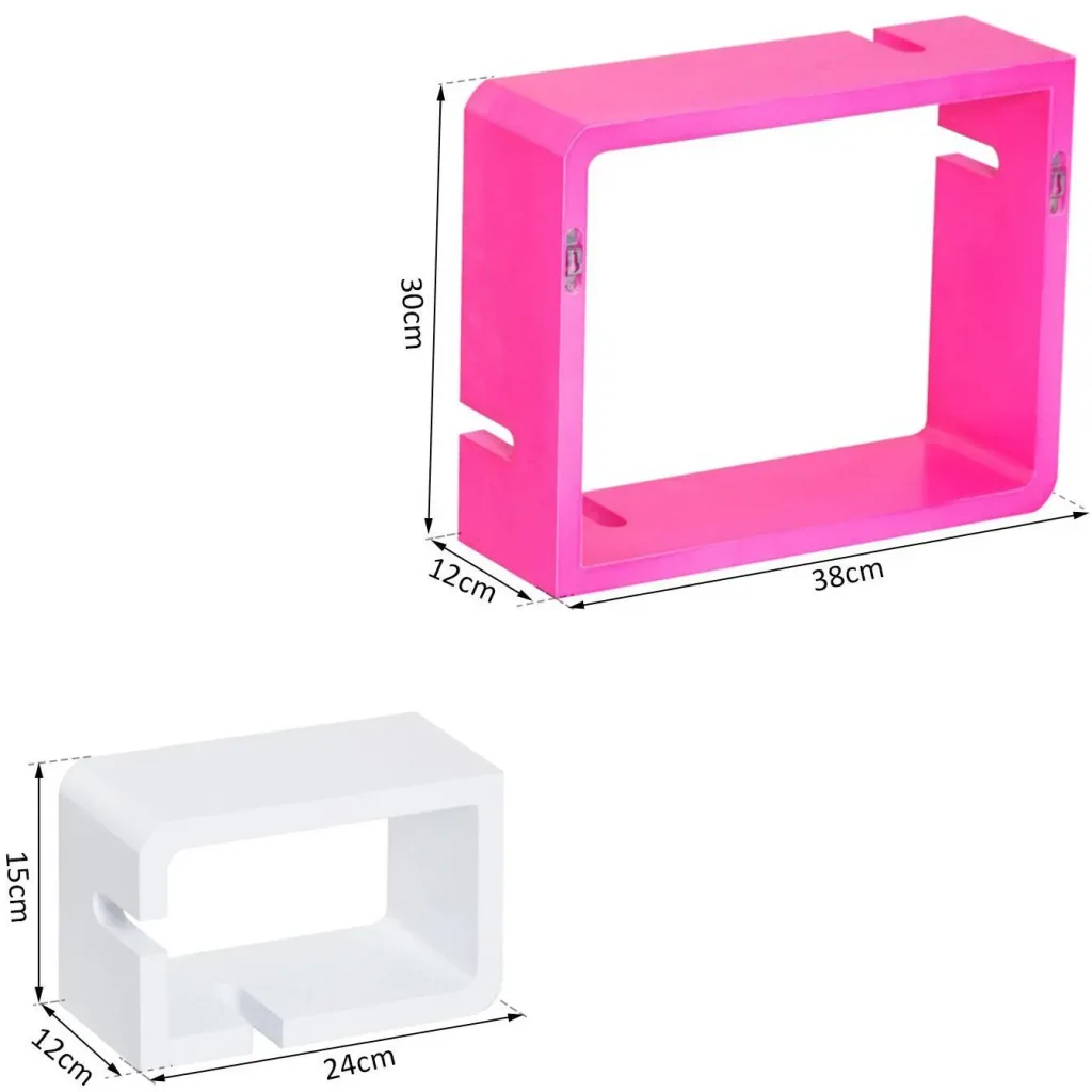 Wall shelf hanging shelf with 3 compartments MDF pink+white