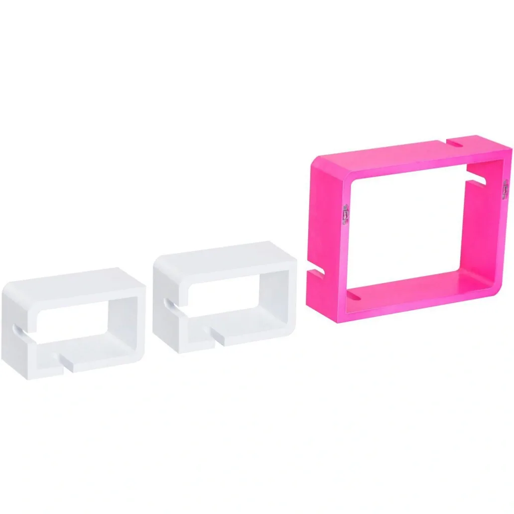 Wall shelf hanging shelf with 3 compartments MDF pink+white