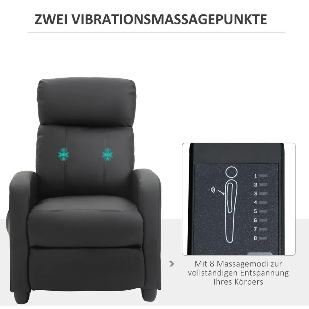 Massage chair with reclining function, backrest with 2-point massage, foam, artificial leather, black, 68 x 88 x 98 cm