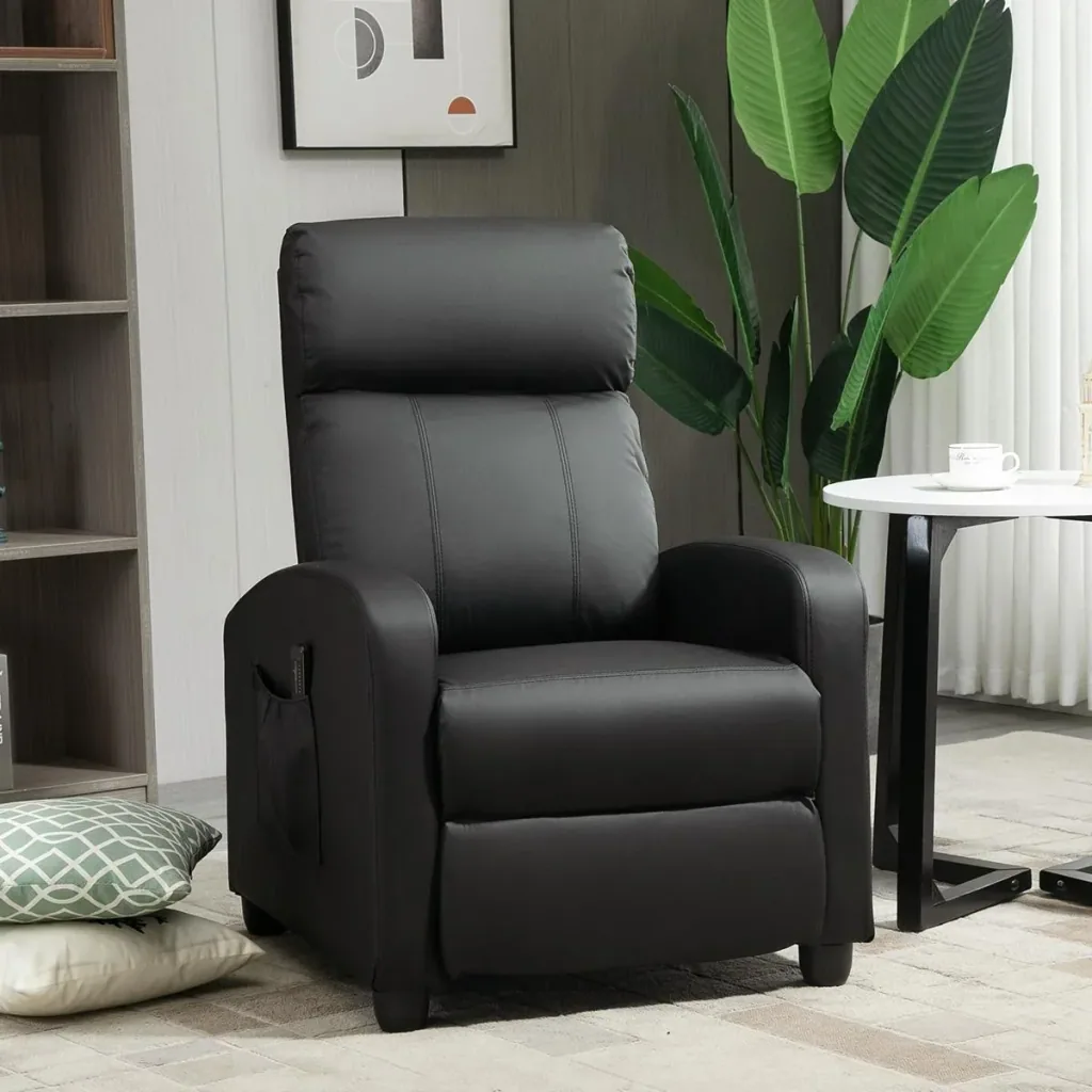 Massage chair with reclining function, backrest with 2-point massage, foam, artificial leather, black, 68 x 88 x 98 cm