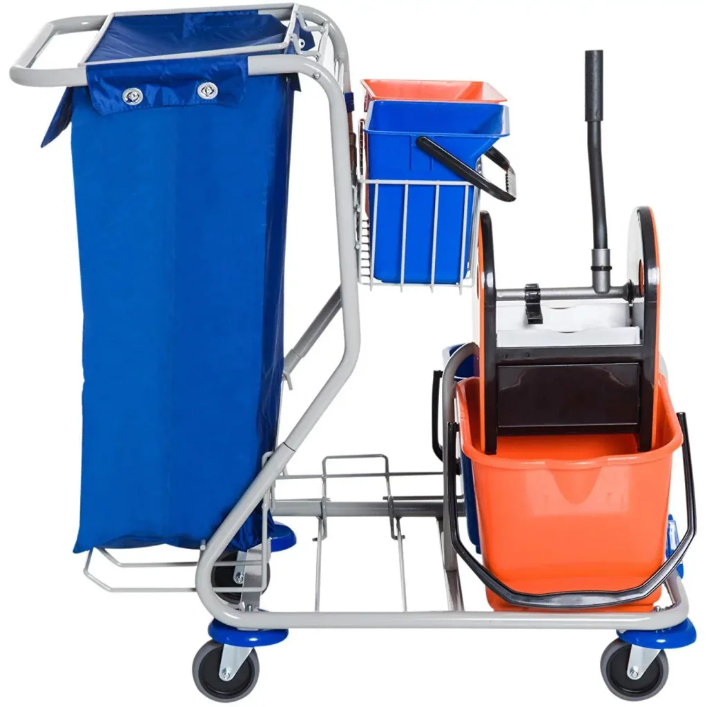 Cleaning trolley 4 buckets with wheels blue-orange