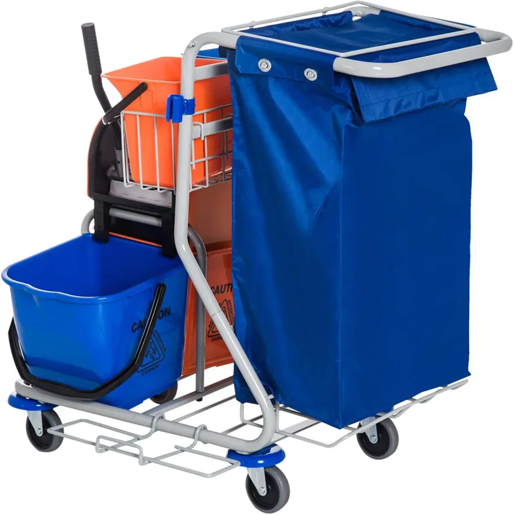 Cleaning trolley 4 buckets with wheels blue-orange