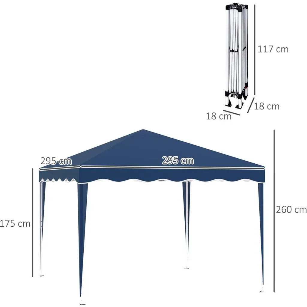 Party tent pavilion height adjustable blue 2.95 x 2.95 x 2.60 m