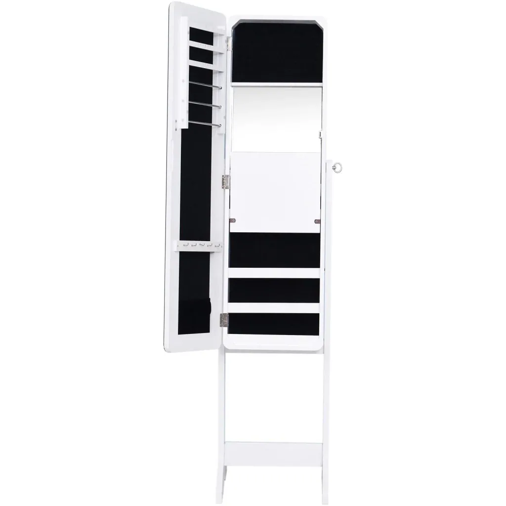 Mirror cabinet LED jewelry cabinet with interior mirror, foldable shelf, standing mirror, white