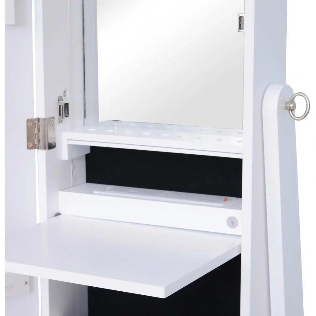 Mirror cabinet LED jewelry cabinet with interior mirror, foldable shelf, standing mirror, white