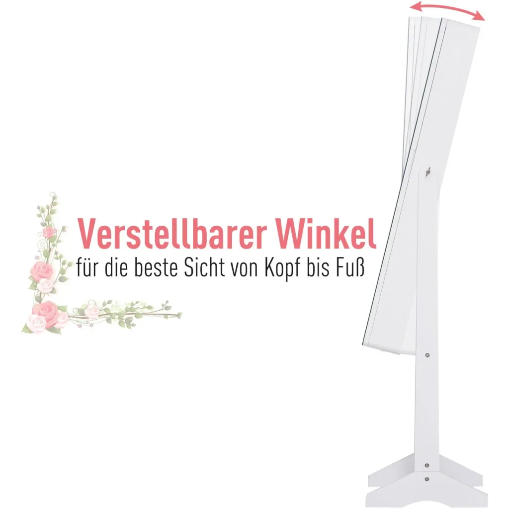 Mirror cabinet LED jewelry cabinet with interior mirror, foldable shelf, standing mirror, white