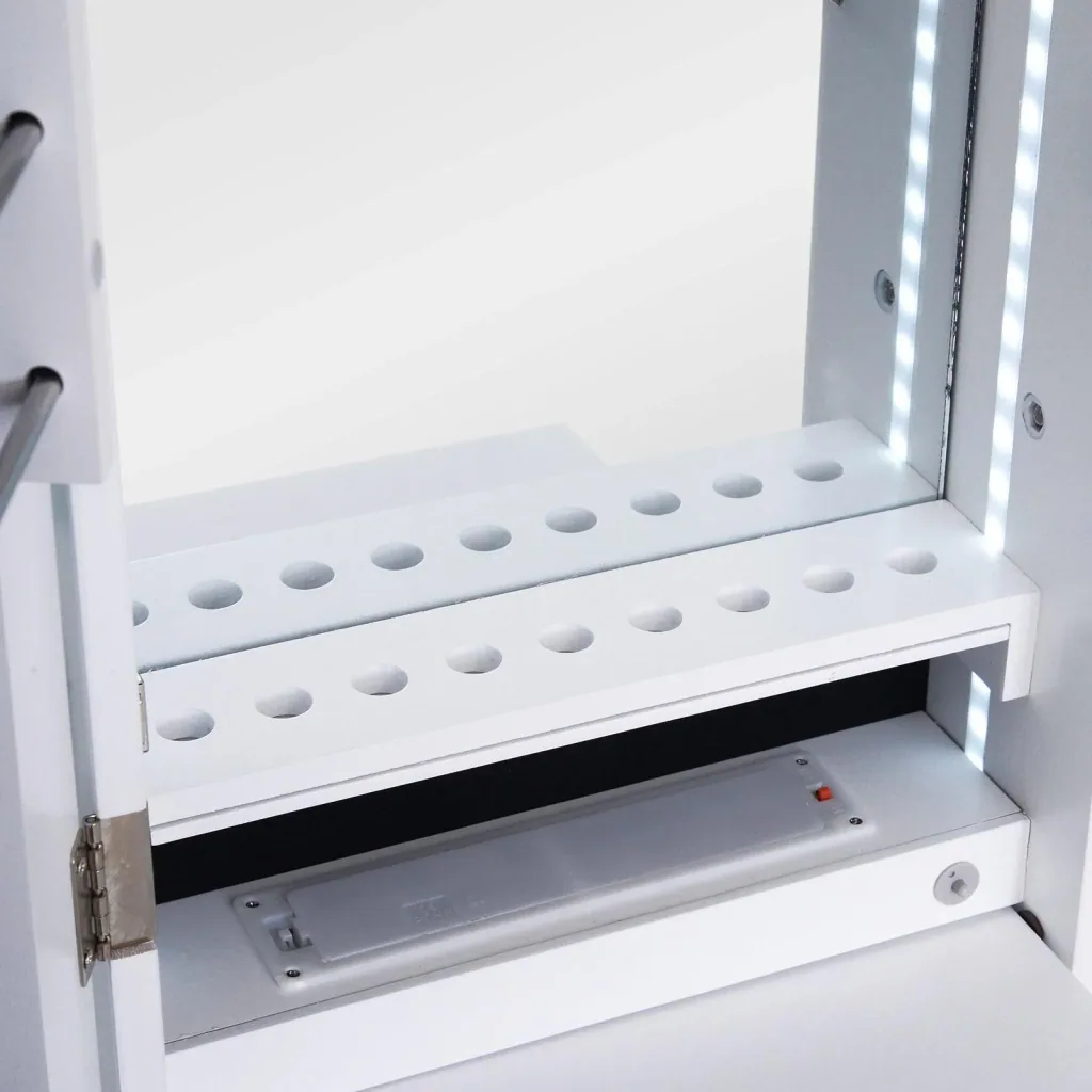 Mirror cabinet LED jewelry cabinet with interior mirror, foldable shelf, standing mirror, white