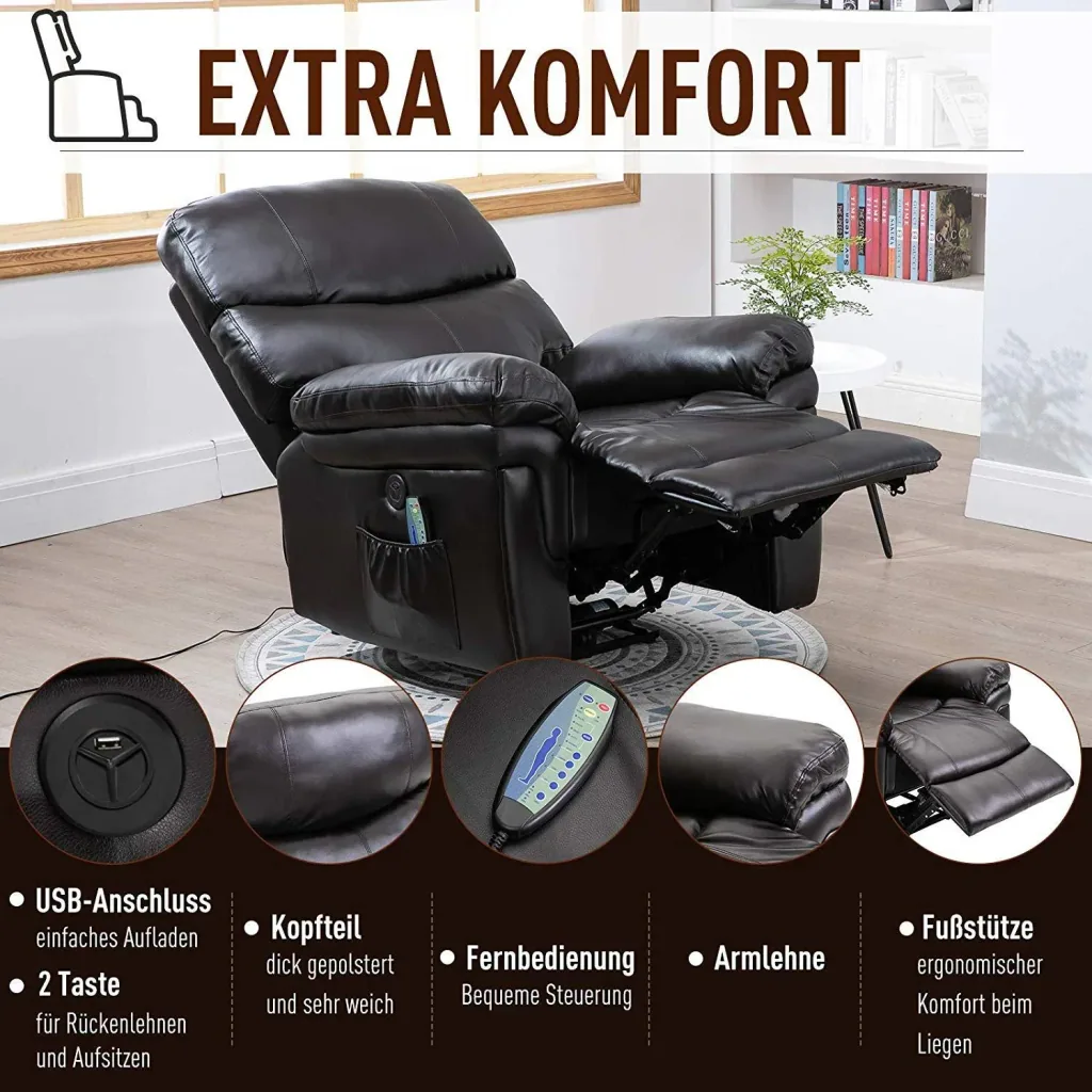 Massage chair with heat and reclining function