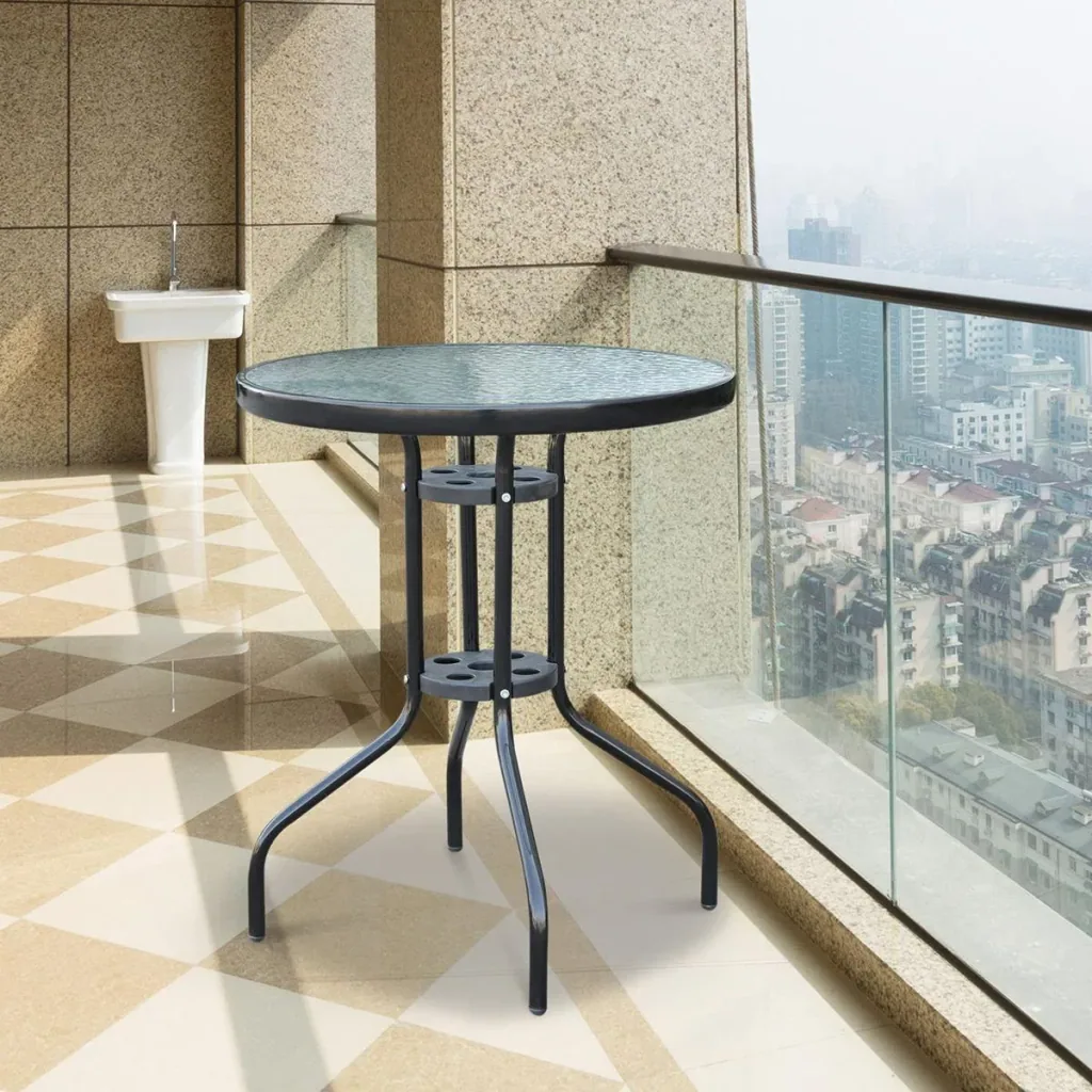 Glass table with water ripple pattern black