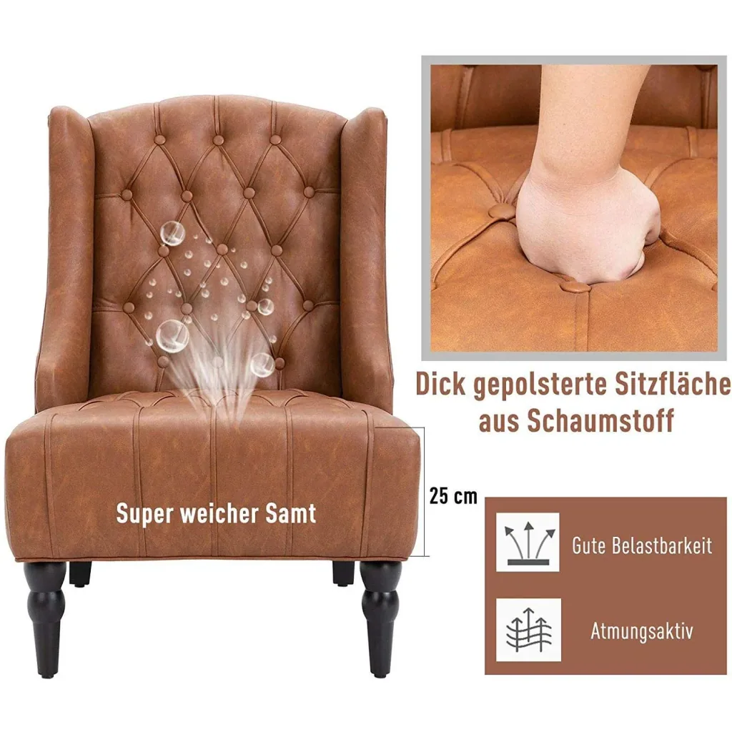 Wing chair with tufting