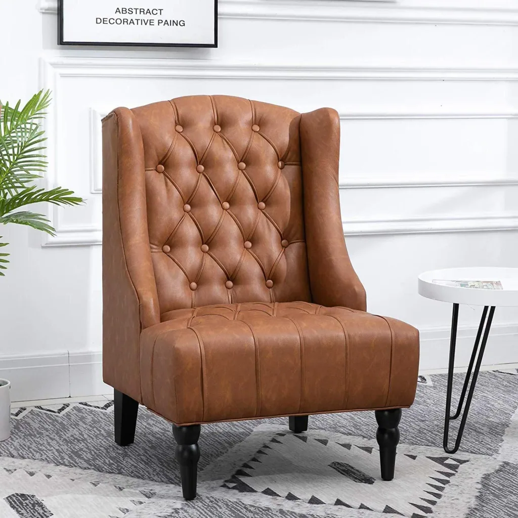 Wing chair with tufting