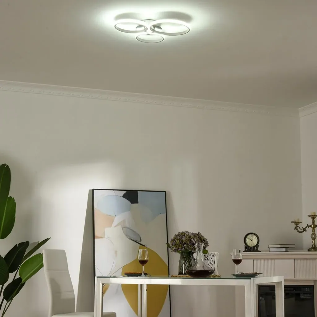 Ceiling light with three circular lamp bands silver/white