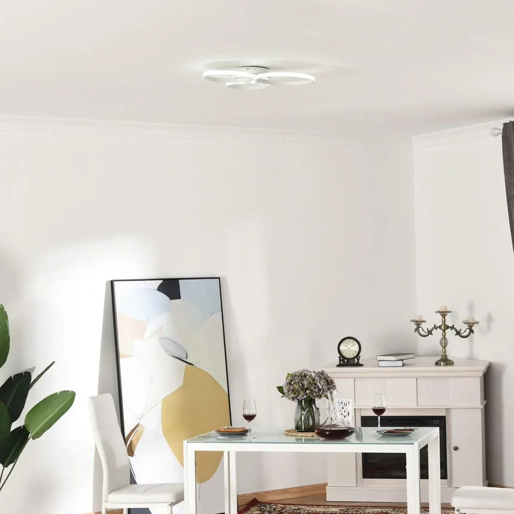Ceiling light with three circular lamp bands silver/white