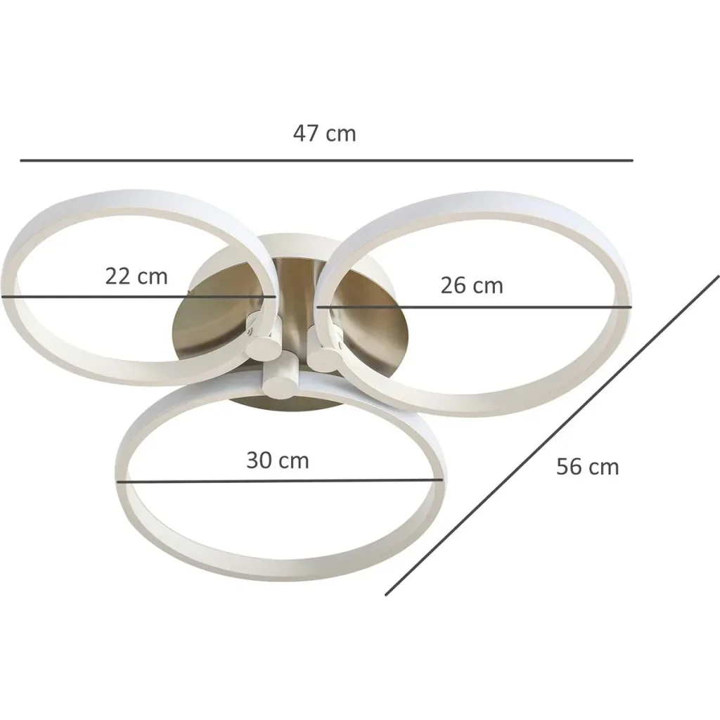 Ceiling light with three circular lamp bands silver/white