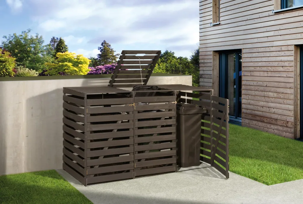 Garbage can box for 3 tons of 240 L each, anthracite impregnated