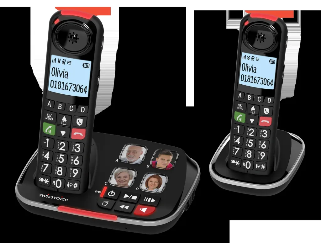 Senior cordless phone DUO with large buttons and hearing aid compatible