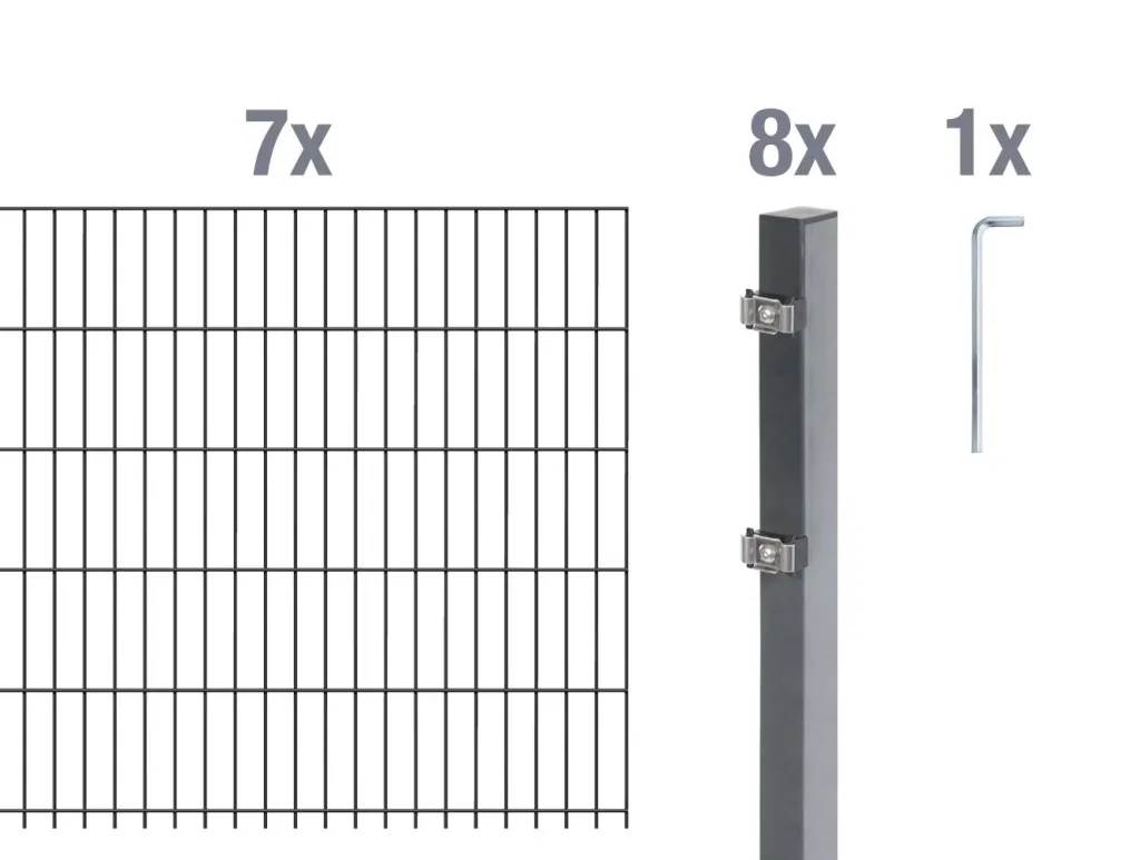 Double rod mesh fence complete set, anthracite, height 140 cm, length 14 m