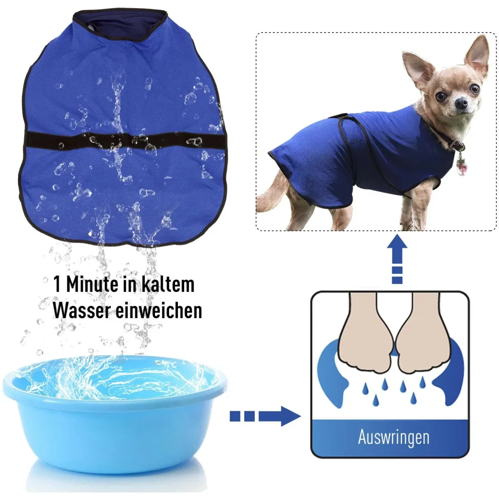 Dog Cooling Vest Cooling Jacket Cooling Vest Fast Cooling Polyester Blue Ø40 x 46 cm