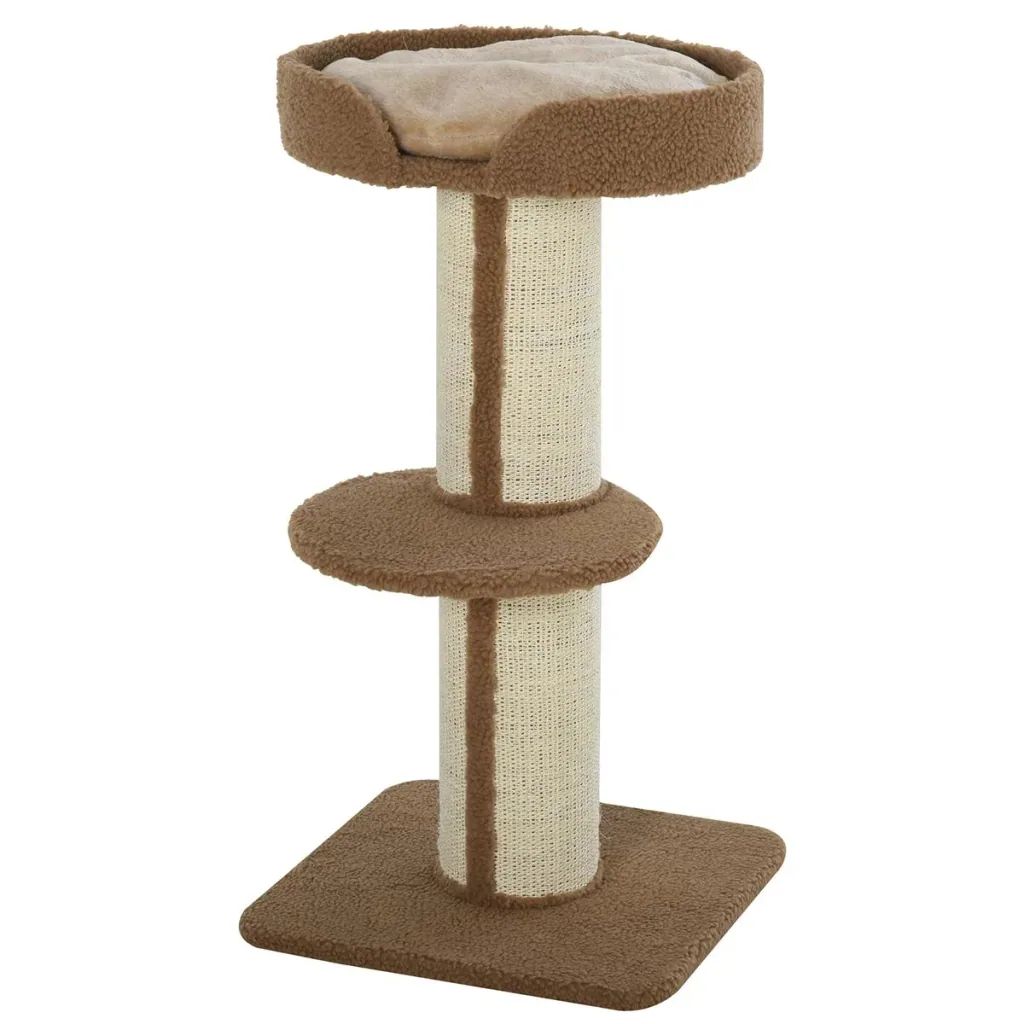 Cat tree play tree scratching post with platform sisal E1 chipboard plush light brown 45 x 45 x 91 cm