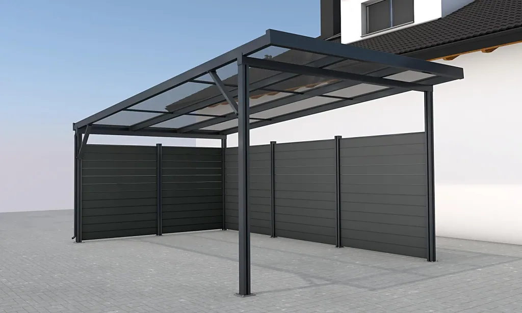 Side wall for carports, anthracite, 5.82 x 1.86 m, WPC boards dark grey