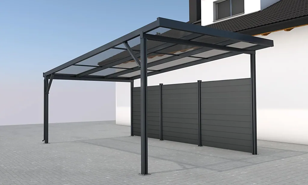 Side wall for carports, anthracite, 5.82 x 1.86 m, WPC boards dark grey