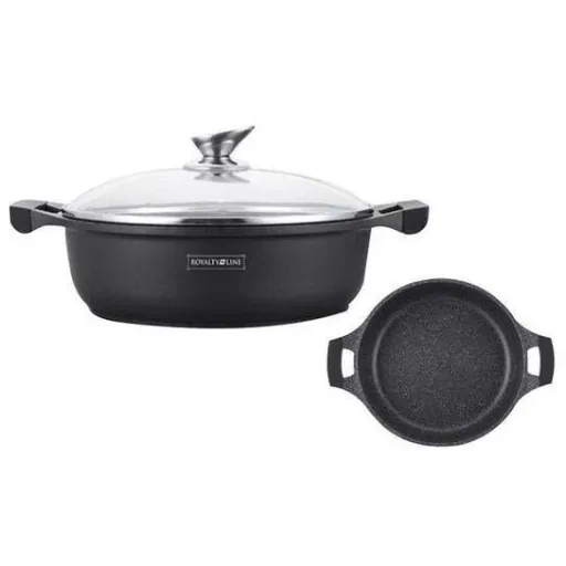 Marble Coating Wide Casserole Dish - Black - With Glass Lid - 30 cm