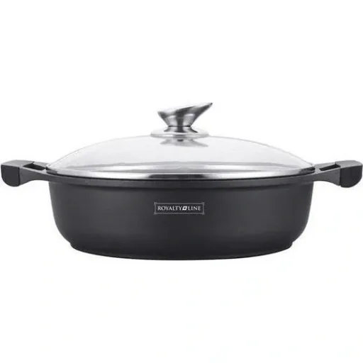 Marble Coating Wide Casserole Dish - Black - With Glass Lid - 30 cm