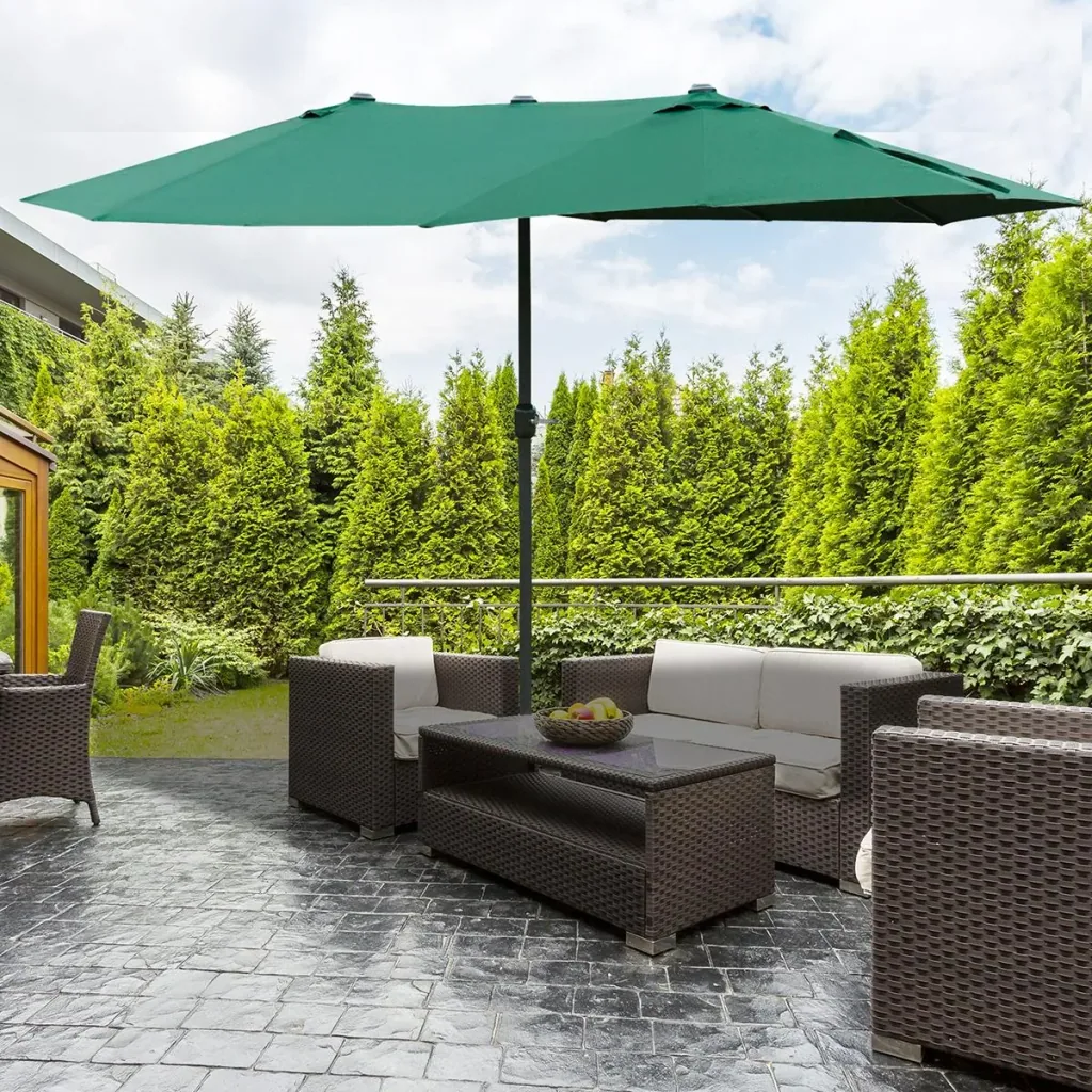 Double parasol with hand crank dark green