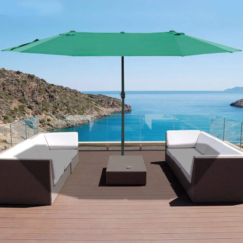 Double parasol with hand crank dark green