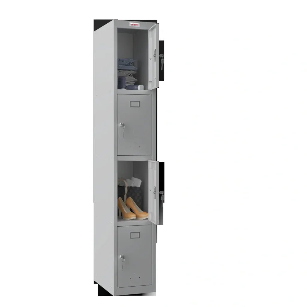 Locker PL Series - 4 doors with key lock, 300 mm deep, grey