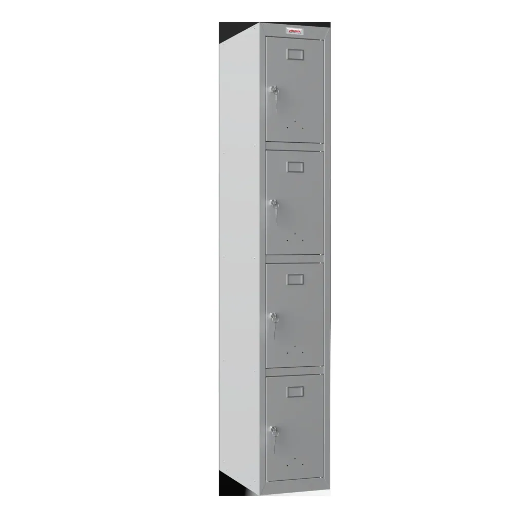 Locker PL Series - 4 doors with key lock, 300 mm deep, grey