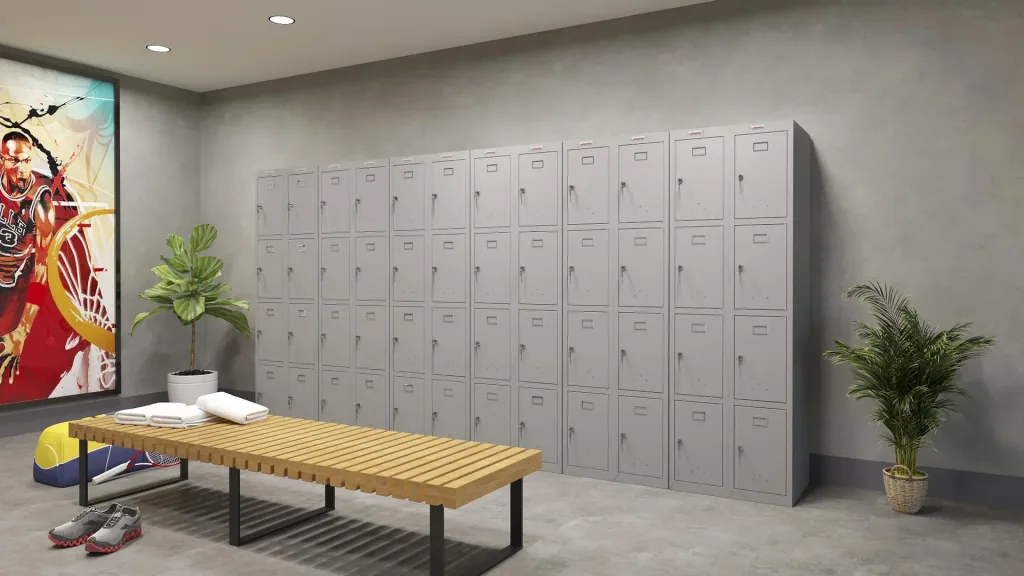 Locker PL Series - 4 doors with key lock, 300 mm deep, grey