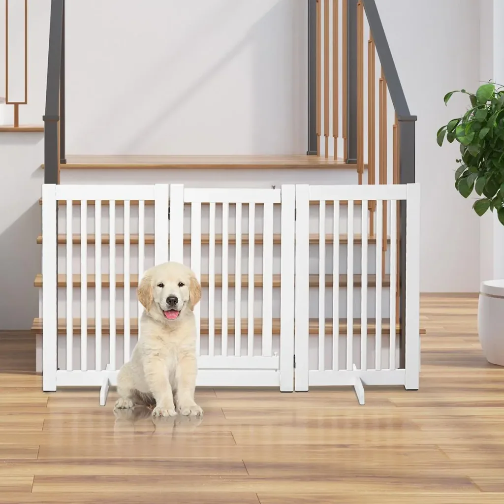 Barrier gate for dogs, protective gate, dog gate, door gate, white, 155 x 1.5 x 76 cm