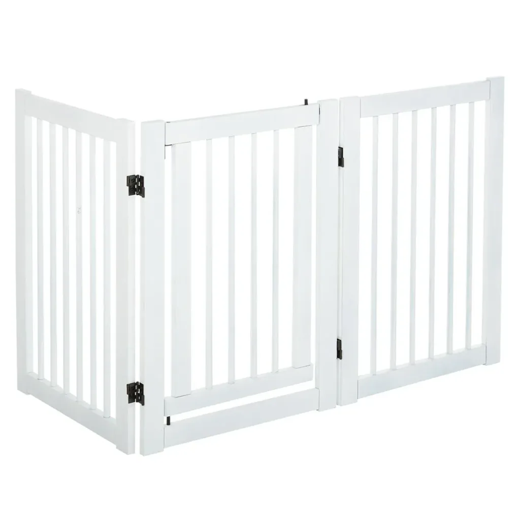 Barrier gate for dogs, protective gate, dog gate, door gate, white, 155 x 1.5 x 76 cm