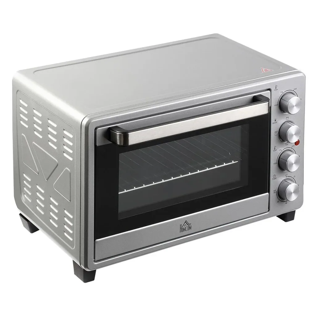 Mini oven 32L with hotplates Electric mini oven Rotisserie base with slag collecting tray Metal Stainless steel Glass
