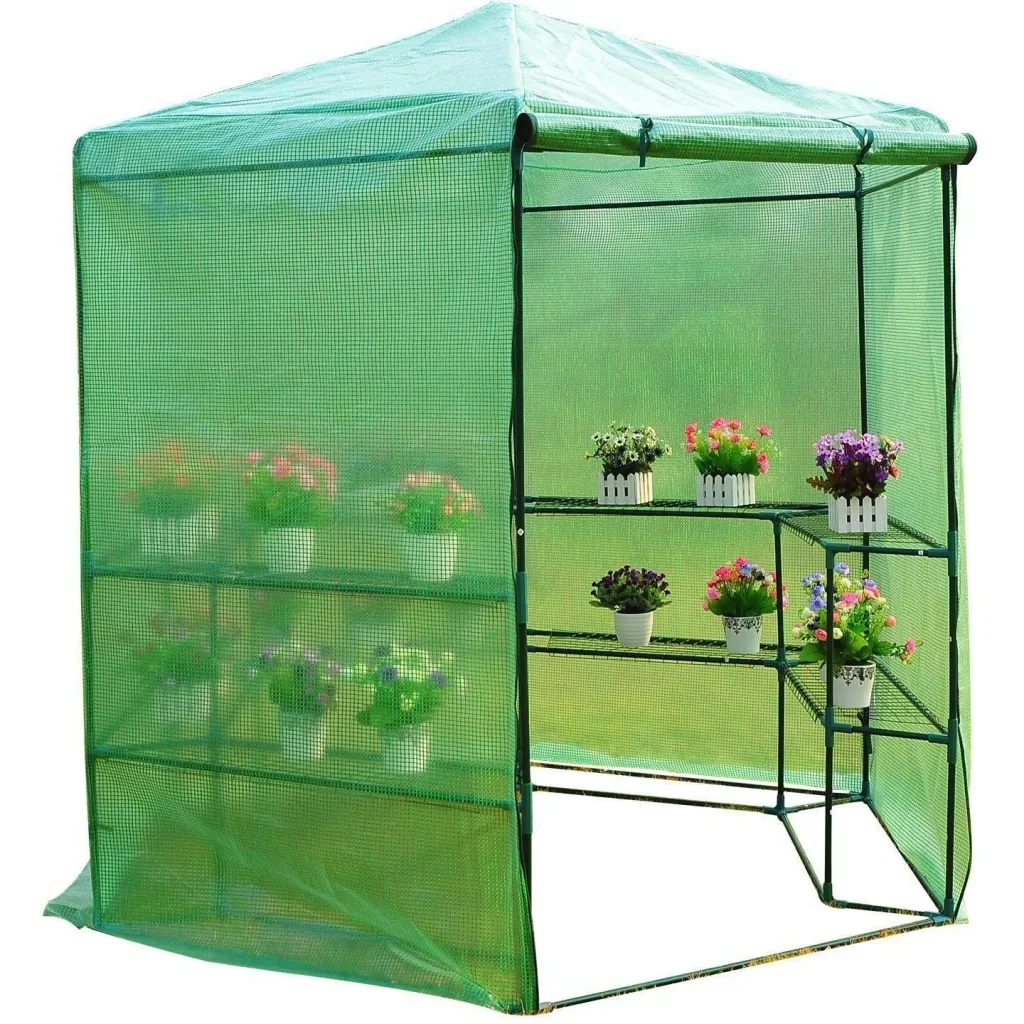 Plant house greenhouse with hexagonal shelves