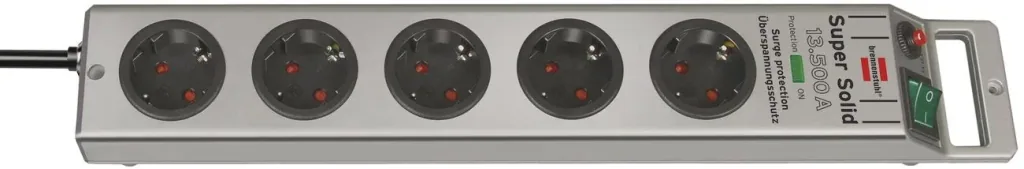 Super-Solid 5-way power strip with 13500 A surge protection, silver